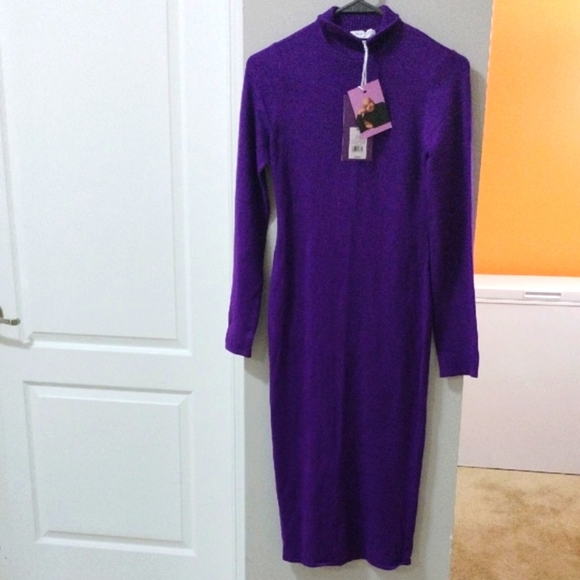 Sergio Hudson Purple Long Sleeve Mock Neck Sheath Dress Cocktail Size XXS. - Picture 1 of 10